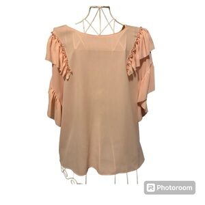 WOMENS LIBBY EDELMAN PINK TIERED RUFFLE BLOUSE. X-LARGE